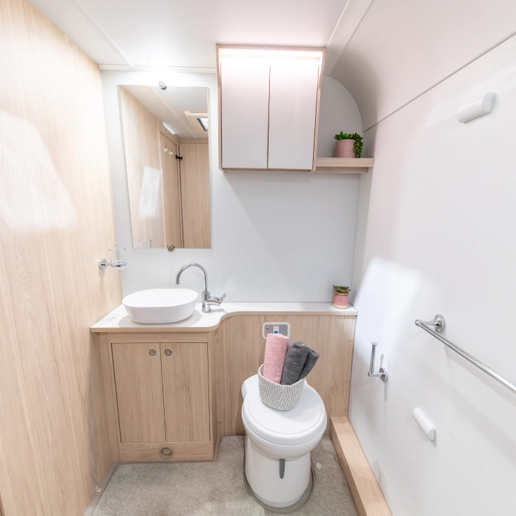 Image shows the large space inside the bathroom area of the Whirlwind 520 model.