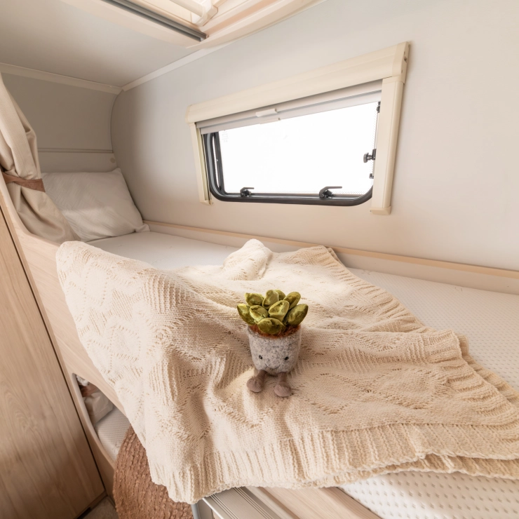 Image of the bunk bed, inside the Whirlwind Evolve 868 model by Elddis.