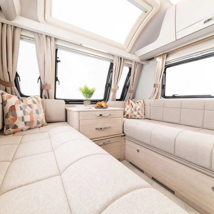 Another view of the Lounge inside the Whirlwind 554 caravan model.