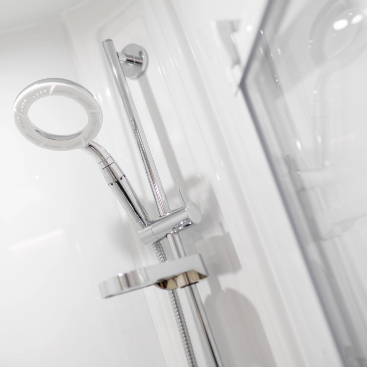 showcasing the shower inside the Whirlwind 554 caravan