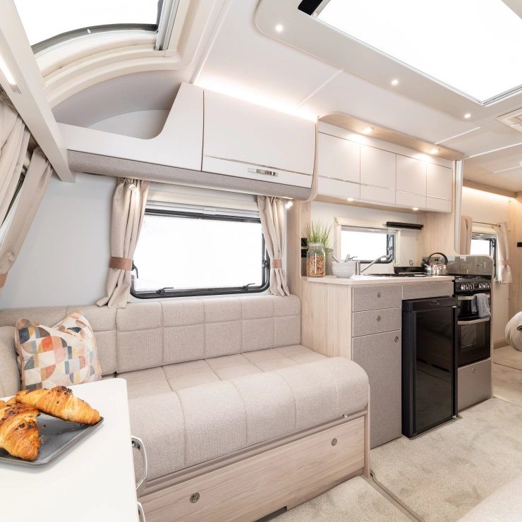 Looking from the lounge into the rest of the Whirlwind 554 caravan.