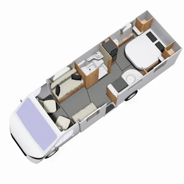 3D floorplan for the Avalon 250 motorhome.